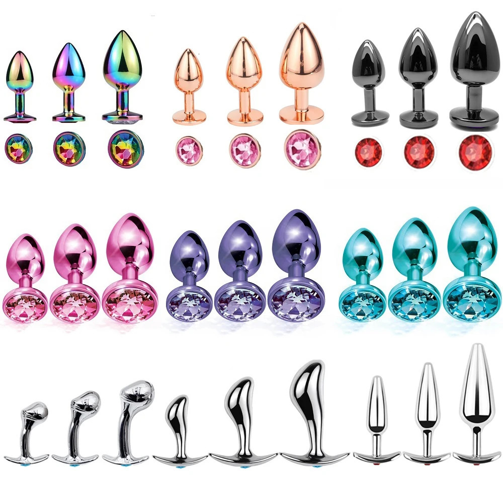 Rose Gold Rainbow Metal Anal Beads Butt Plug Set Colorful Crystal Mini Small Medium Large Anal Plug Jewelry Sex Toy Insert 241010