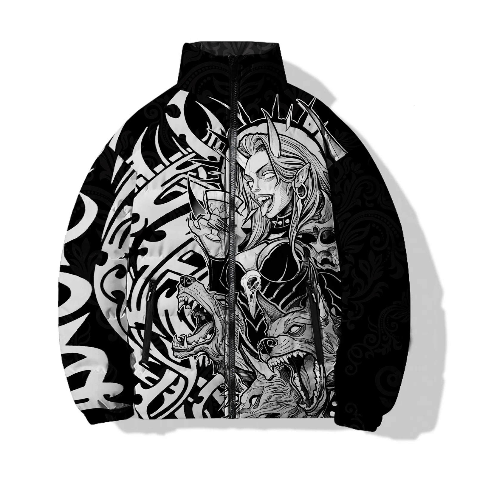 Exquisite Parka Winter Man Warmth in Down Coats Fear 3D Printing Mens Coat Skeleton Demon Cool High Quality Parkas 241009