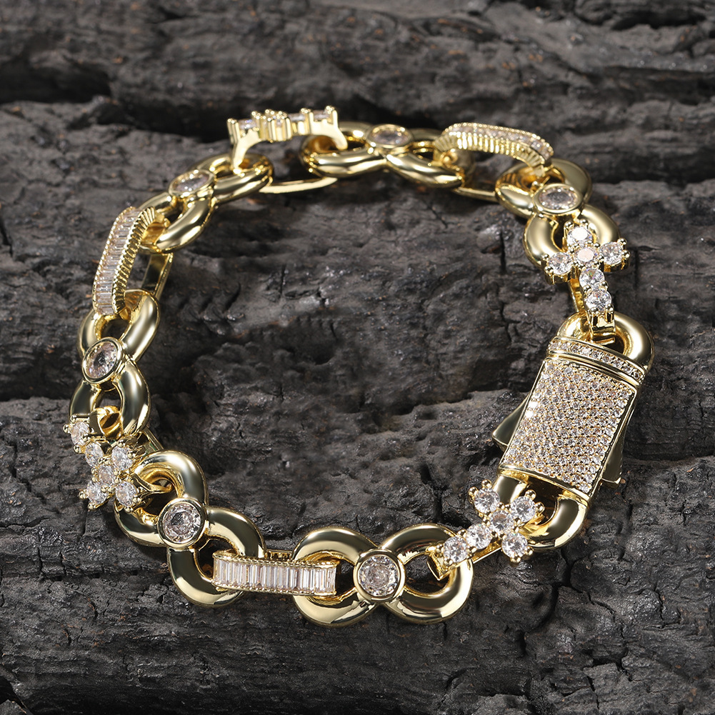 12mm Top Quality Mens Cross Infinite Sign Charms Necklace Choker Iced Out CZ Cubic Zirconia Hip Hop Accessories Spring Buckle Cool Punk Rock Jewelry B