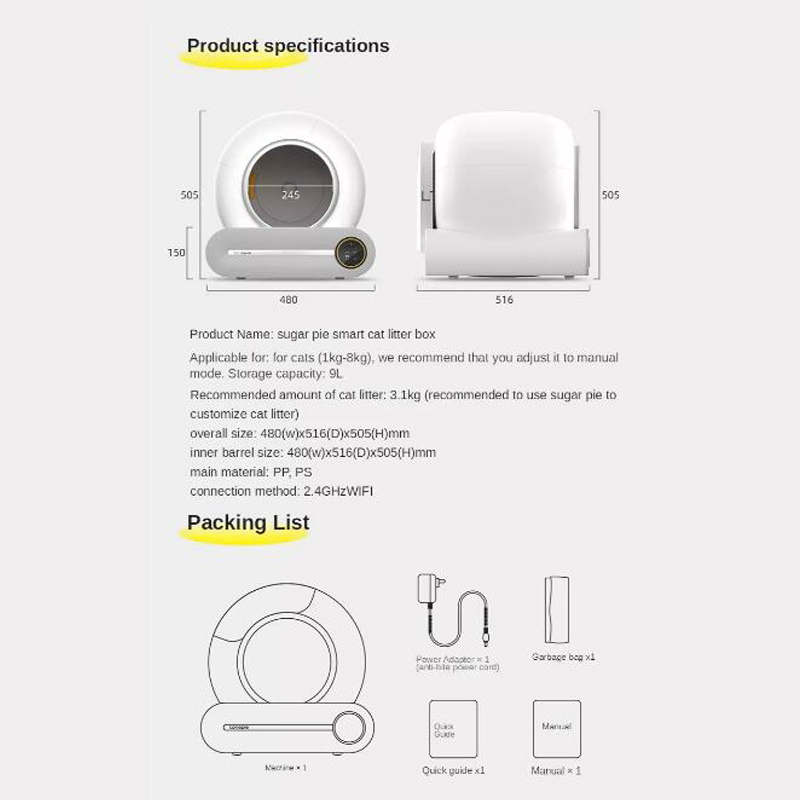 Automatic cleaning cat litter box, ultra-safe protection automatic cat litter box, APP control/lower entrance/large capacity cat