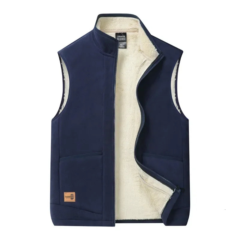 Autumn and Winter Lambswool Vests Men Warm Padded Stand-up Collar Large Size Casual Versatile Trend Jacket Shoulders 241011