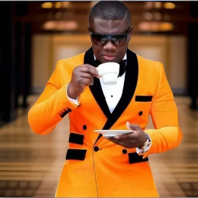 Formal Groom Tuxedos 2024 Double Breasted Man Business Suits Slim Fit Peaked Lapel Blazer Male Prom Suit Sets (Jacket+Pants)