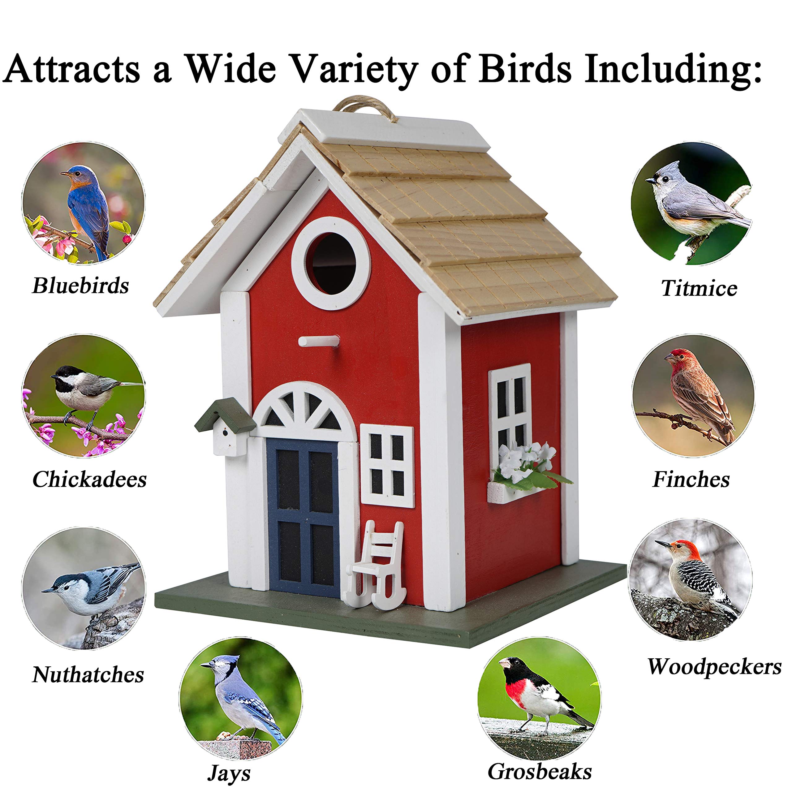 Petdom Country Cottages Bird House Outdoor Decor Garden Wooden Hanging Birdhouse