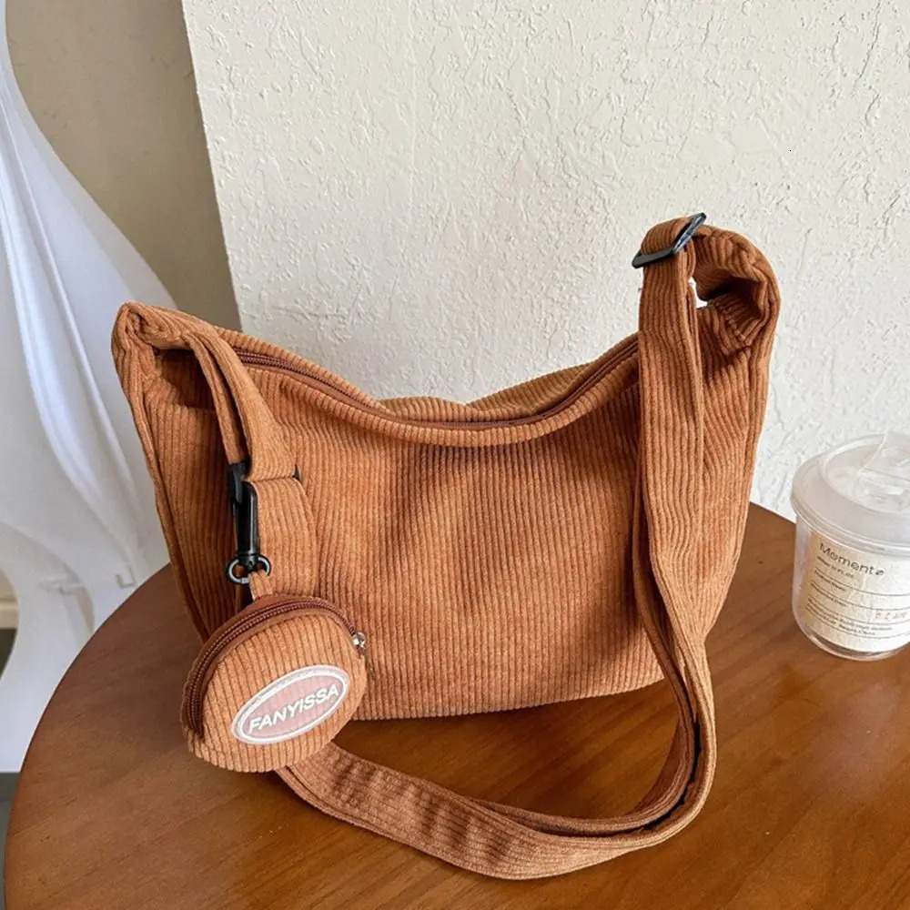 Large capacity Corduroy shoulder bag cotton canvas handbag with coin wallet Korean style handbag solid color shoulder bag 241008
