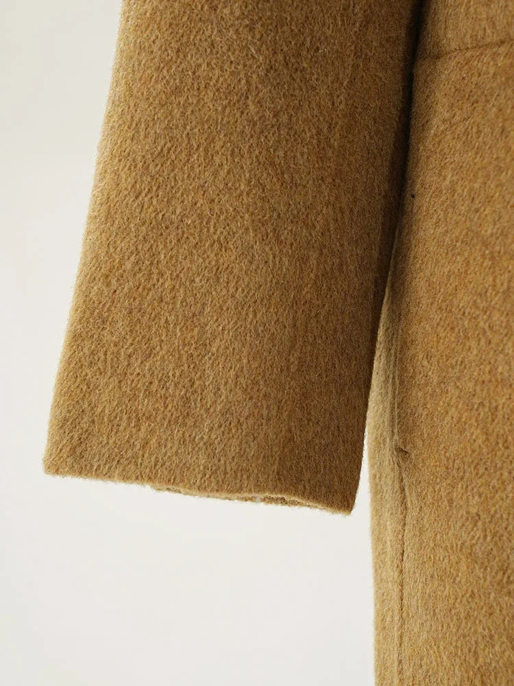 DEAT Fashion Womens Wool Coat Scarf Collar Double Chest Pockets Thick Loose Warm Jacket Autumn Trendy CPDB258 241011