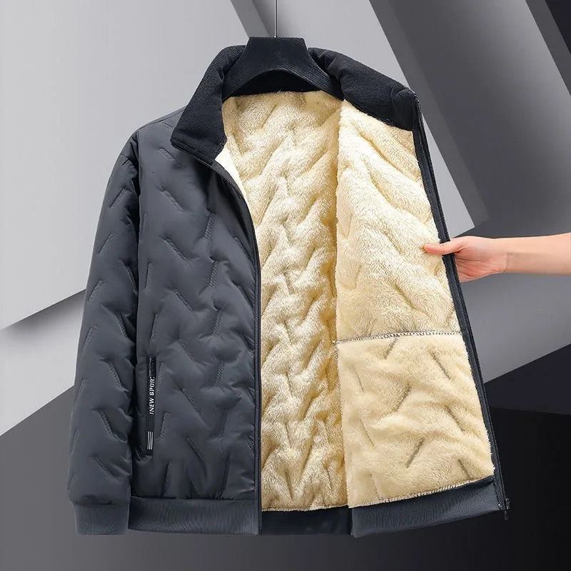 Warm Thicken Jackets Waterproof Autumn Winter Jacket Men Lambswool Jogging Casual Coat Men Fashion Loose Grey Parka Jacket 241011