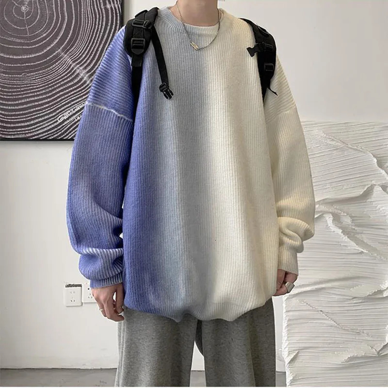 Fashion printed O-neck tie dye sweater mens clothing autumn item loose casual floral long sleeved full matching Korean top 241007