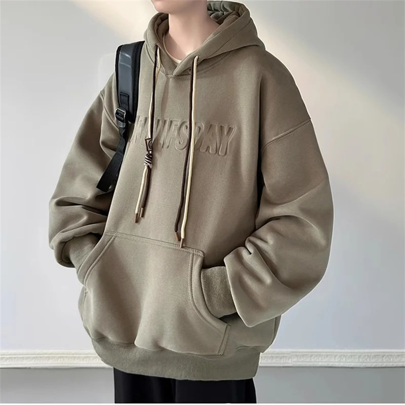 Embossed Mens Hoodie Autumn High Street Wool Zipper Y2K Retro 241011