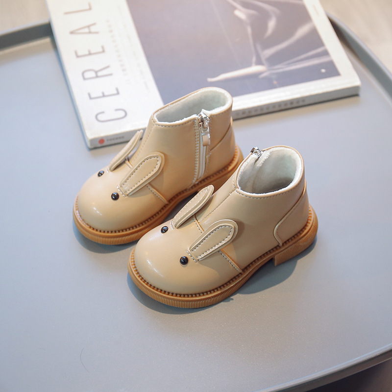 Cartoon Rabbit Baby Ankle Boots for Girls England Style Children Cute Bunny Winter Short Boots Low Heel Kids Girl Leather Shoes Sizes 21-30