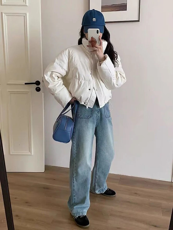 Winter Down Large Size PU Parka Waterproof Short Cool Jacket For Women Leather Student Cotton Outerwear Coat 240930