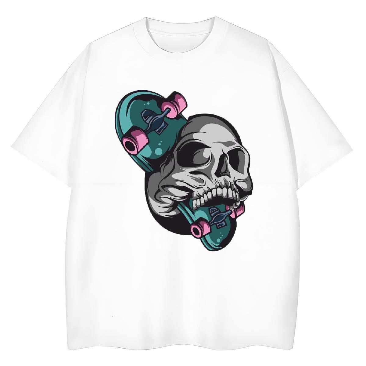 Classic Women T Shirts 230g Pure Cotton Breathable Crew Neck Summer Casual skull Woman Tshirt Free Shipping Black Oversized Tee Shirt