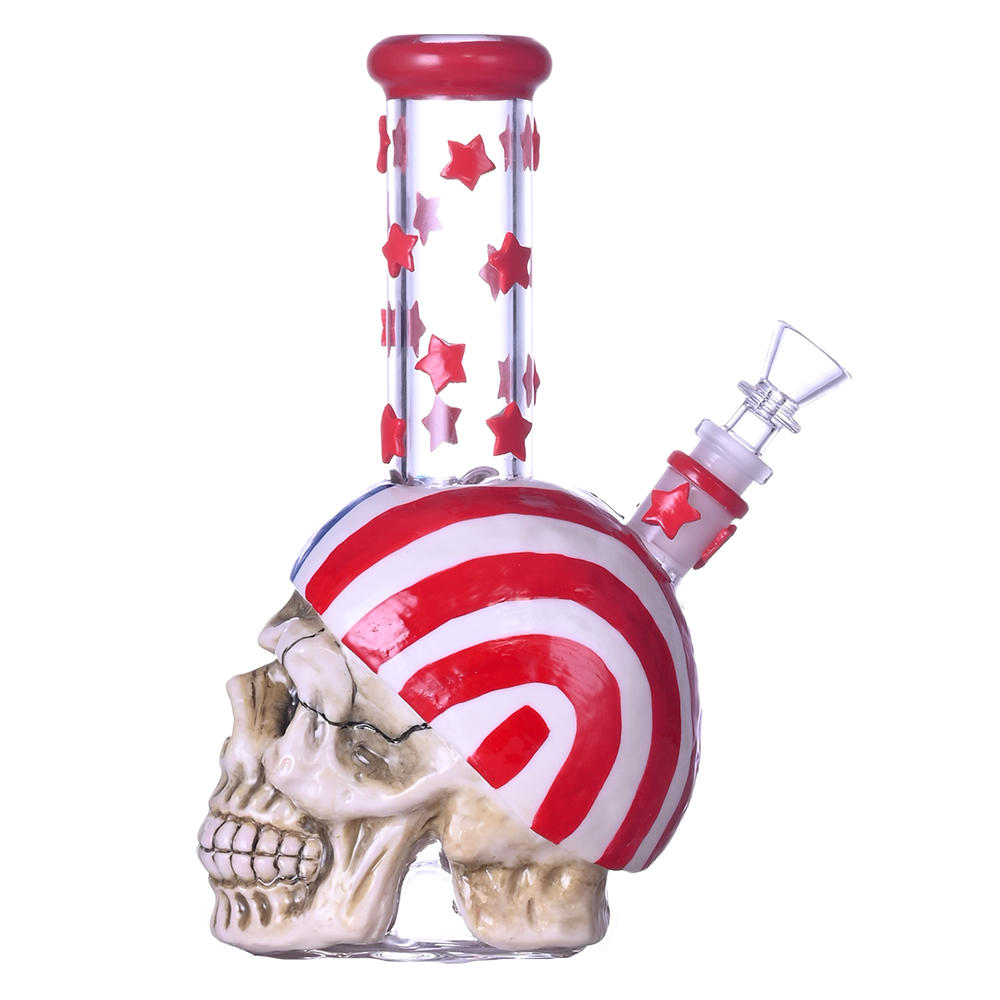 9.1in HippiesGlass,Hand Drawn Human Skeleton Glass Beaker Bong,Flag Of The United States,Borosilicate Glass Water Pipe,Glass Hookah,Halloween Gifts