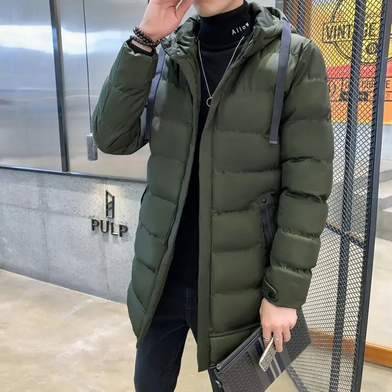 2024 Winter Fashion Solid Color Long Down Coat Mens Casual Loose Thick Warm High Quality Large Size CottonPadded Jacket 241010