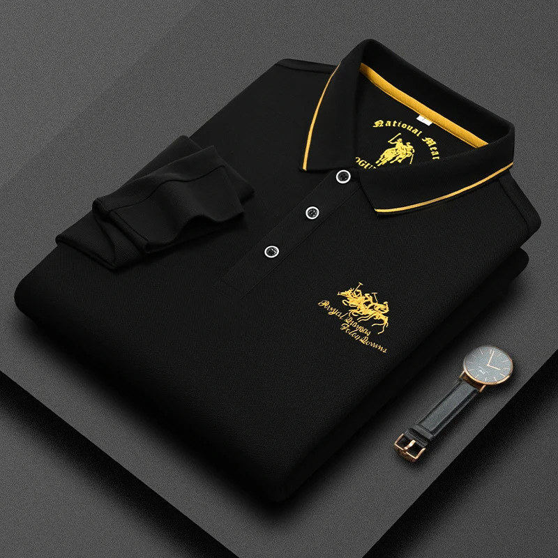95Cotton Quality Mens Polo Shirt Autumn Exquisite Embroidery Long Sleeve Business Fashion Golf Men Clothing 241011