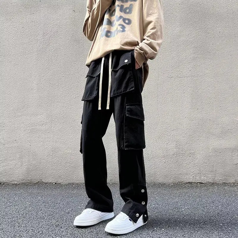 High Street Cargo Pants mens Y2k black streetwear hip-hop jogging sports casual mens pants Harajuku wide leg pocket pants 241007