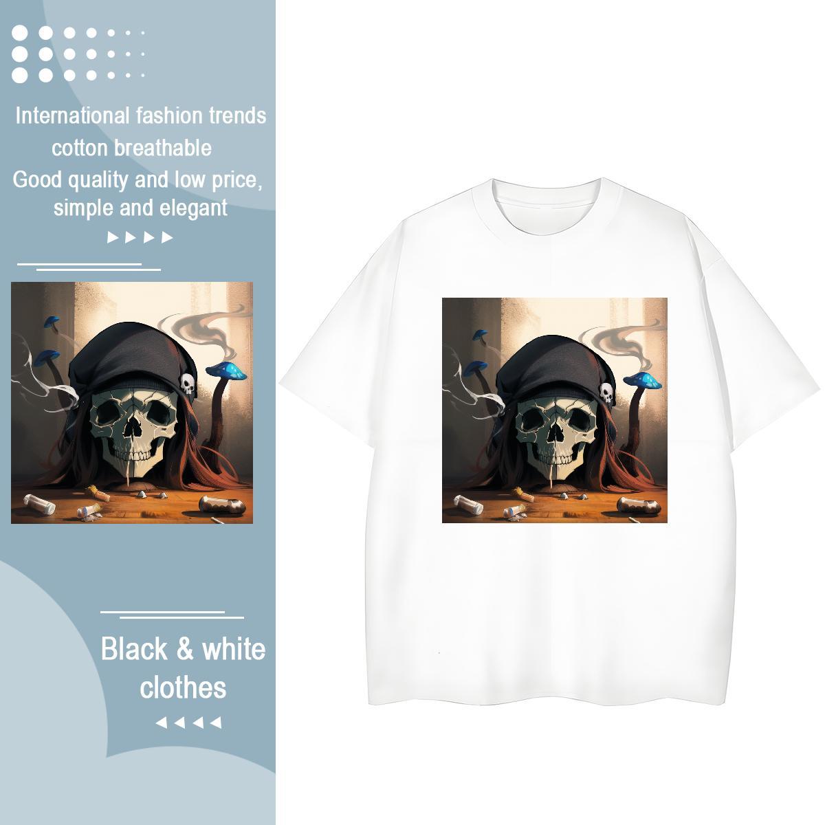 Designer T shirt 100% Cotton 230g Breathable Short Sleeve Home Outdoor skull Tshirt for Man Woman Female DIY Logo Polos