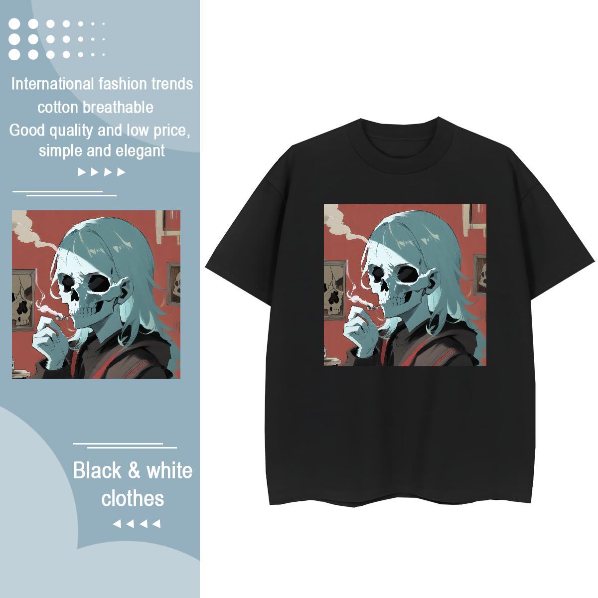 DIY Womens T Shirts 230g Pure Cotton Round Neck Short Sleeve Summer Casual skull Couples T Shirts Female Oversized L-4XL Tees