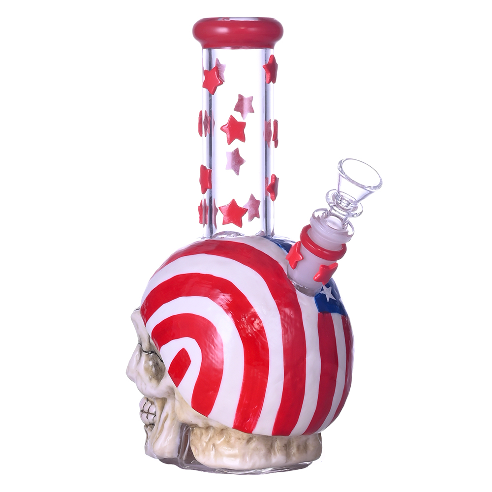 9.1in HippiesGlass,Hand Drawn Human Skeleton Glass Beaker Bong,Flag Of The United States,Borosilicate Glass Water Pipe,Glass Hookah,Halloween Gifts