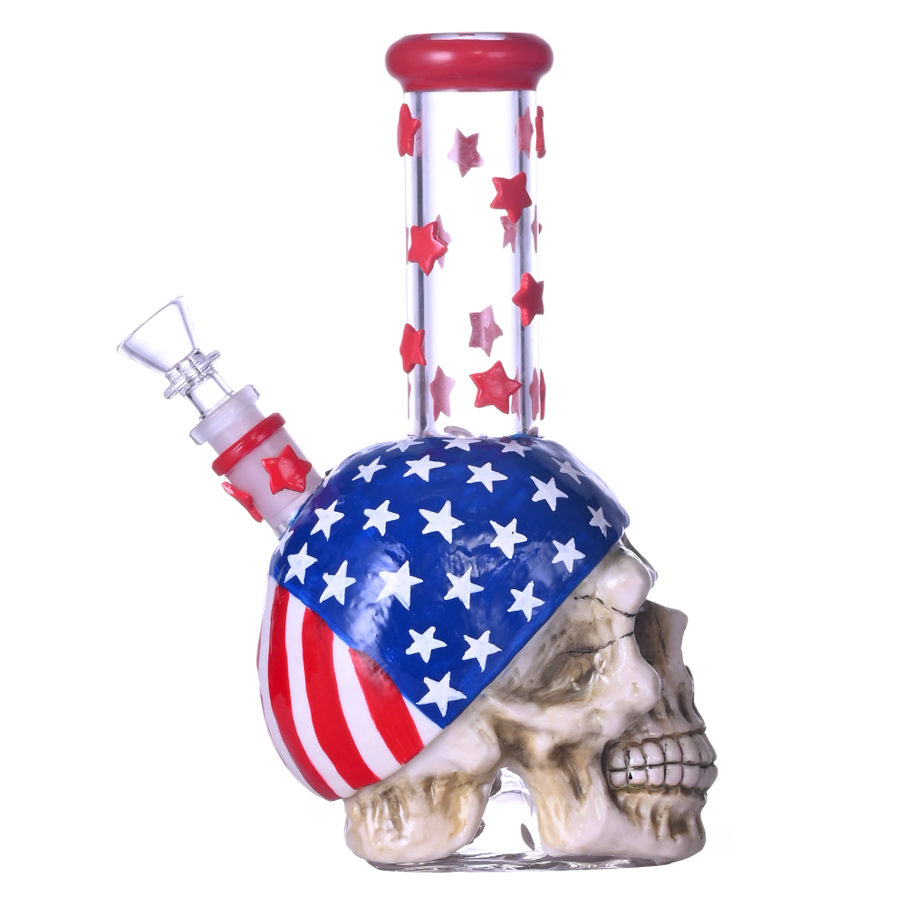9.1in HippiesGlass,Hand Drawn Human Skeleton Glass Beaker Bong,Flag Of The United States,Borosilicate Glass Water Pipe,Glass Hookah,Halloween Gifts