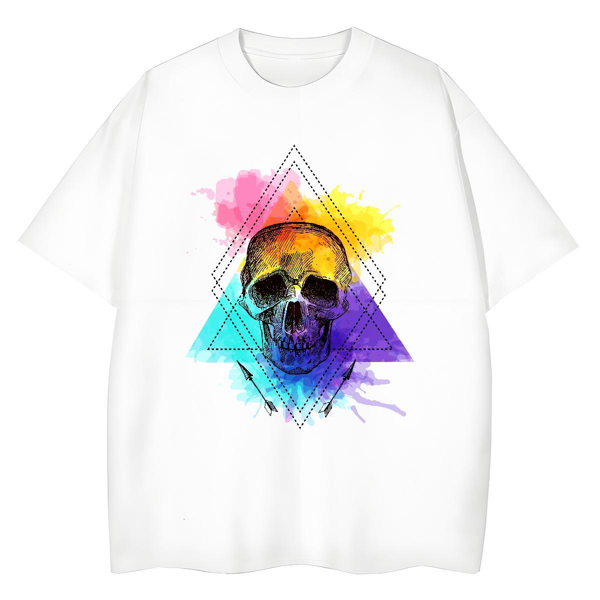 2024 DIY T Shirt For Woman 230g 100% Cotton Short Sleeve O-Neck Street Wear skull Tshirt for Man Woman Female DIY Anime Printed Tshirts