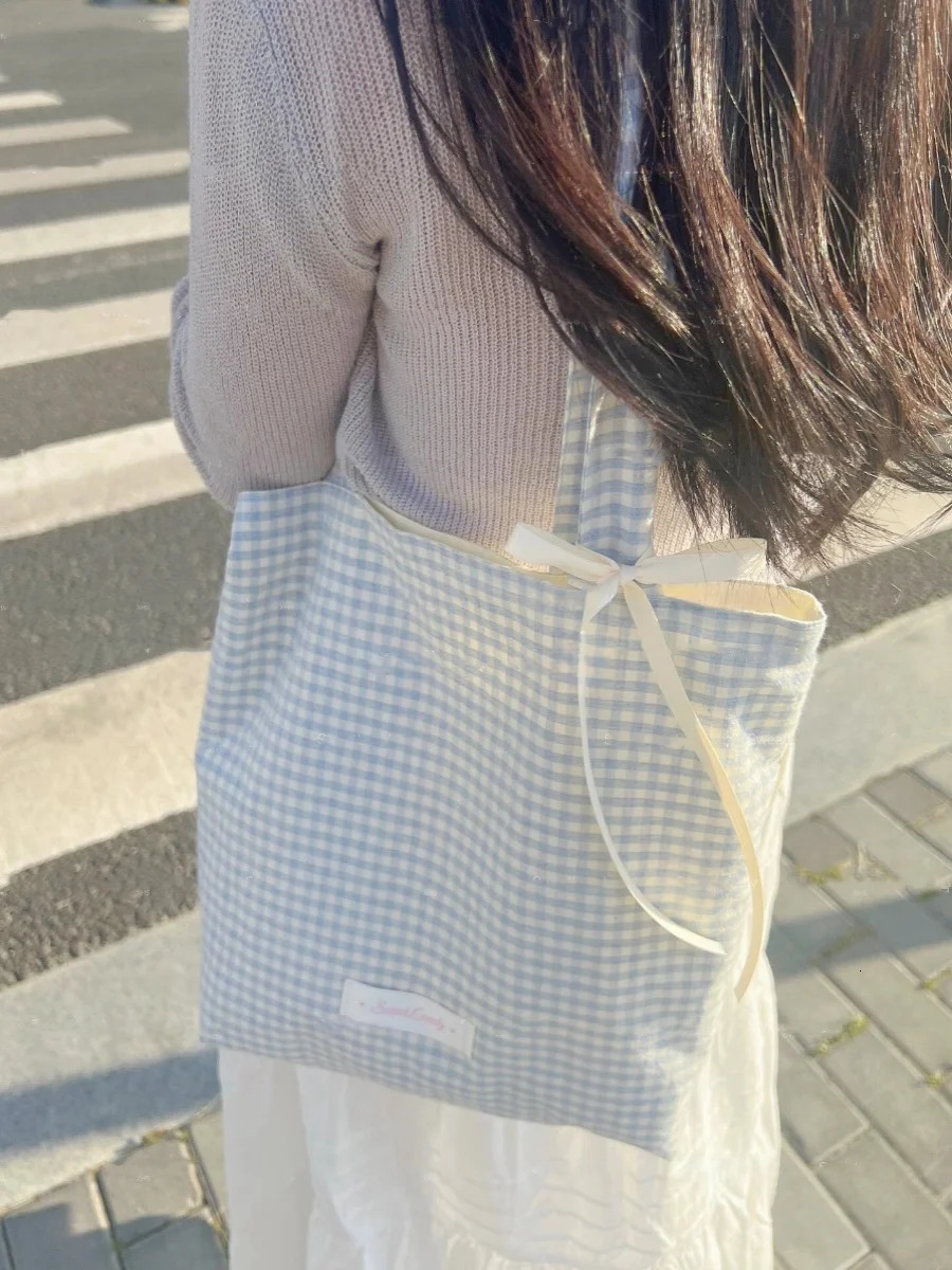 Miyagawa Korean Bow Canvas Bag Summer Fresh Handbag Large Capacity Casual Shoulder Bag 241008