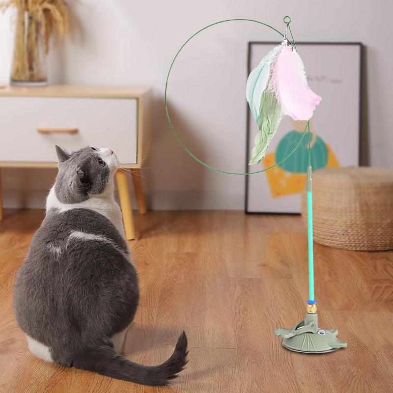 Suction Cup Feather Teaser Wand Cat Teaser Wand Toy Portable Pet Toys For Indoor Cats Cute Kitten Toys For Relaxing Exploring