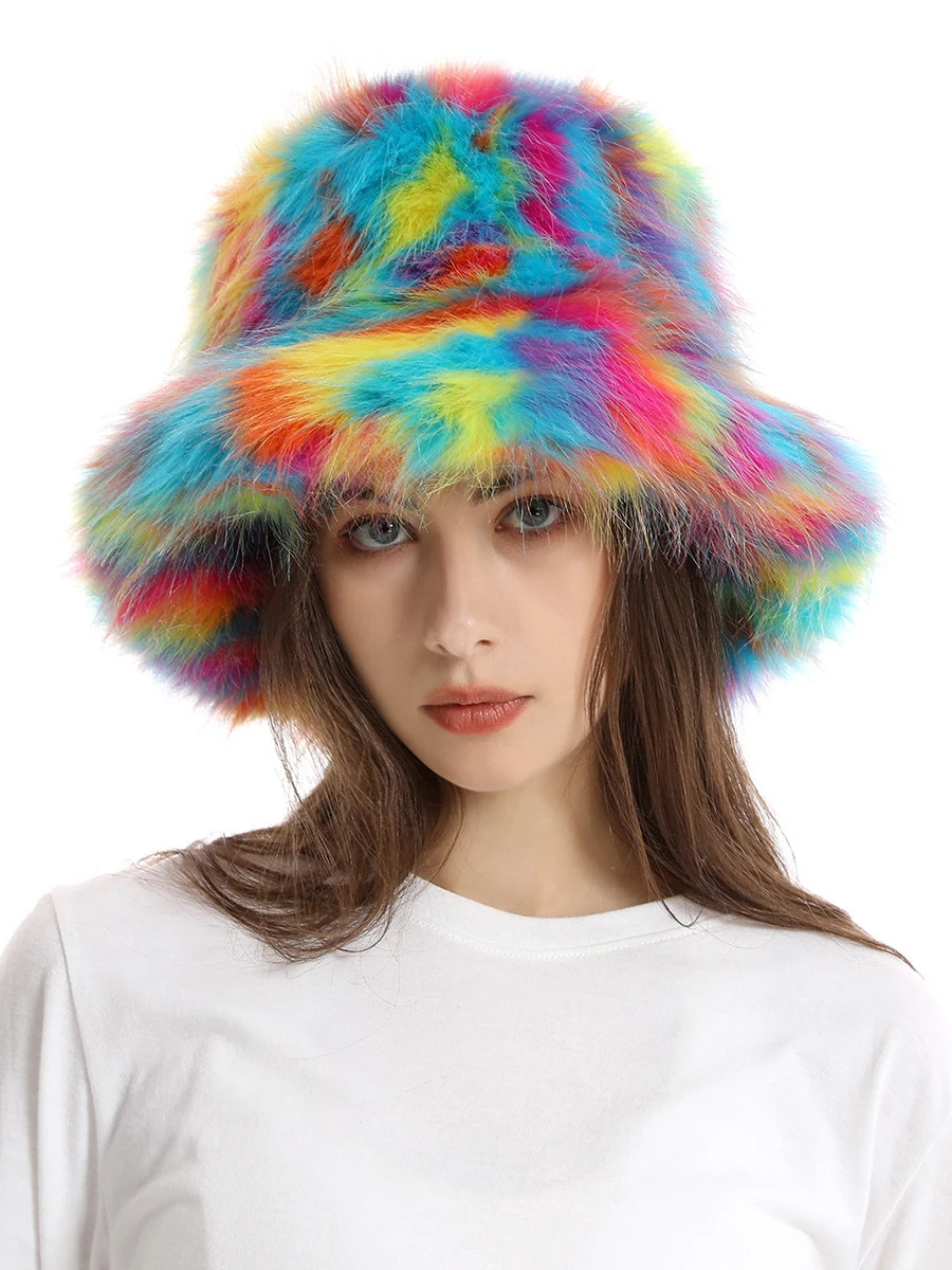 Winter artificial fur bucket hat mens multilayer thick soft warm fluffy Panama womens outdoor fashion vacation fisherman 241009
