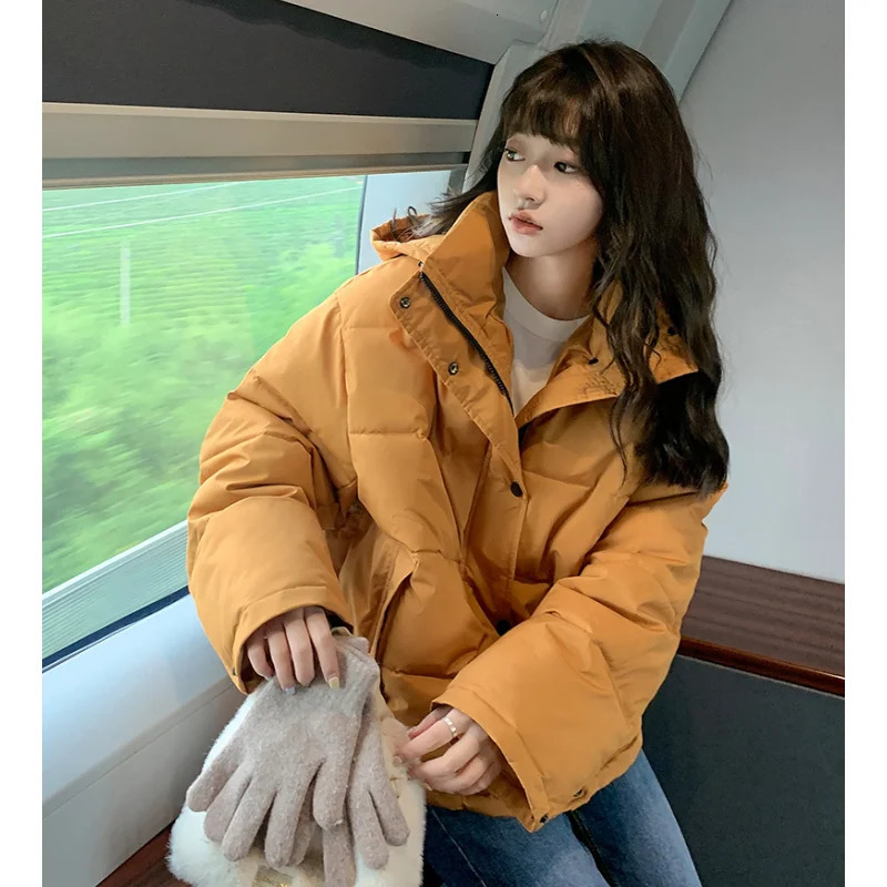 Brown short jacket womens solid hooded fashion Y2K American feather duck down womens winter clothing black jacket 241009