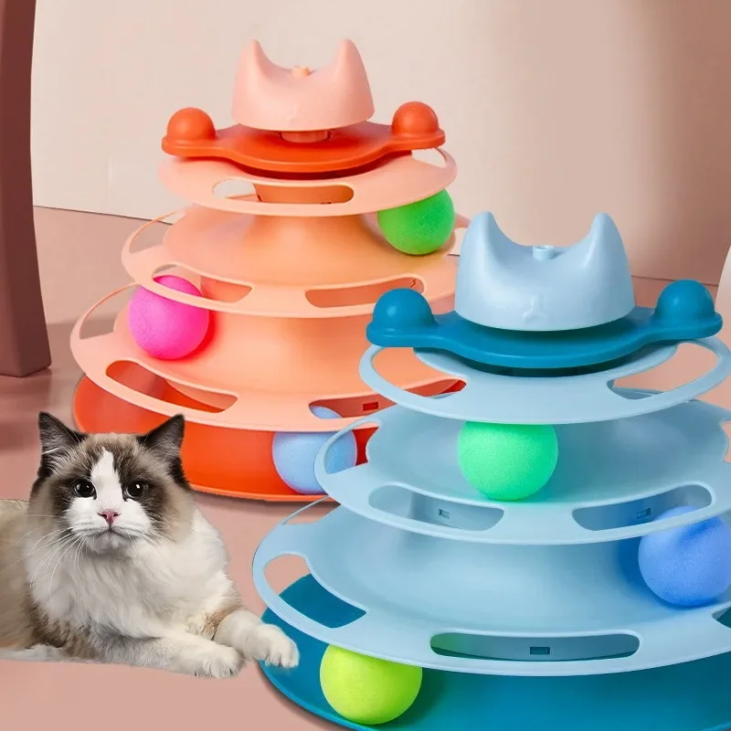 4 Levels Cat Toy Tower Turntable Roller Balls Catnip Toys Interactive Intelligence Training Track Puzzle Funny Games Accessories