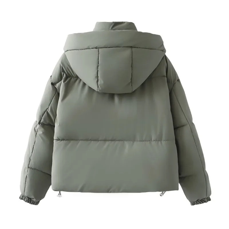 TRAF ZR Short Parkas Elegant Womens Coat Woman Winter 2024 Casual Warm Coats Hooded Solid 240930