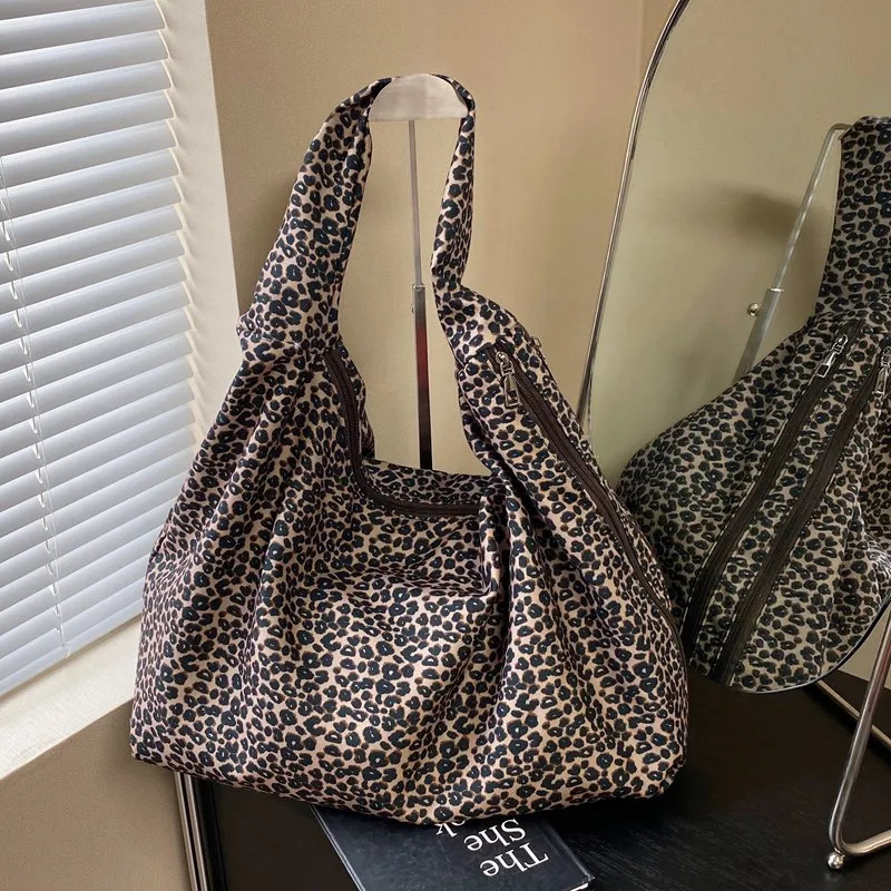 Korean version Instagram style large capacity lazy style leopard print single shoulder Communicating Versatile student bag 241008