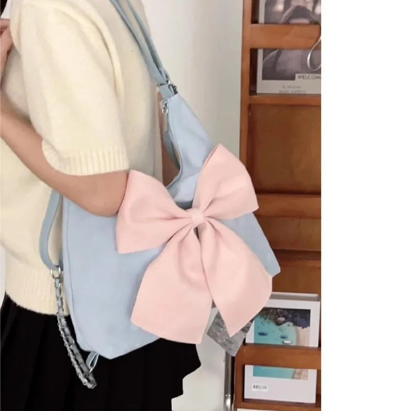 Xiuya Pink Bow Womens Shoulder Bag Korean Fashion Large Capacity Sweet Backpack Cute and Elegant Womens Handbag 241008