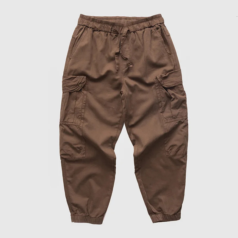 100% pure cotton high-quality elastic waist mens work clothes pants autumn loose jogging cargo handcart Y2K youth mens city boy 241007