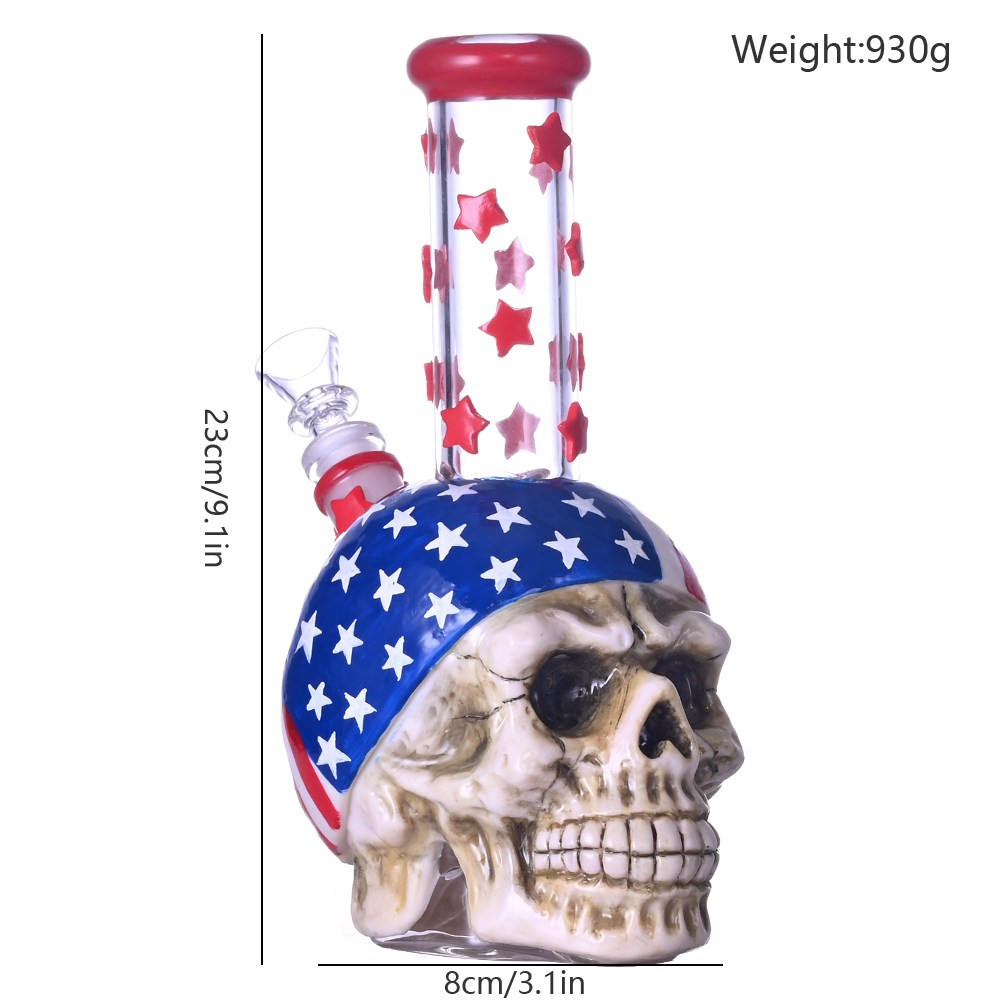 9.1in HippiesGlass,Hand Drawn Human Skeleton Glass Beaker Bong,Flag Of The United States,Borosilicate Glass Water Pipe,Glass Hookah,Halloween Gifts