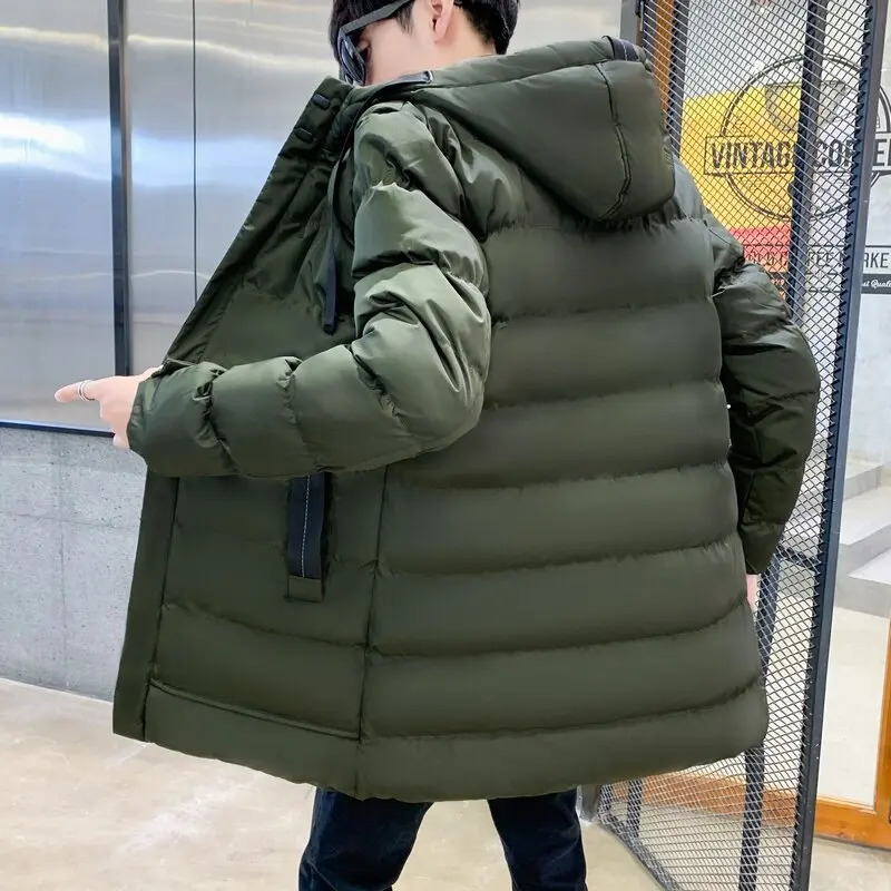 2024 Winter Fashion Solid Color Long Down Coat Mens Casual Loose Thick Warm High Quality Large Size CottonPadded Jacket 241010