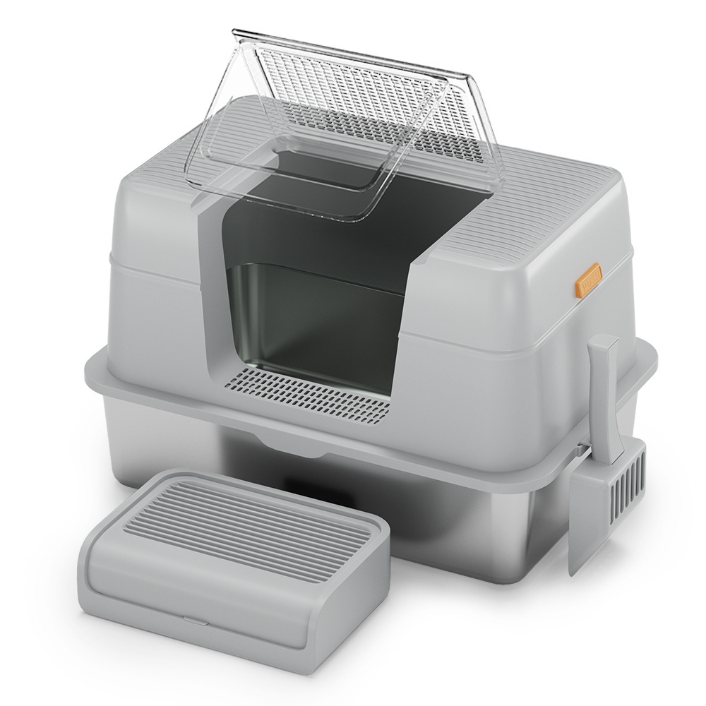 Oversized Splash-Proof Cat Litter Box, Fully Enclosed Stainless Steel Toilet, Pet Litter Box