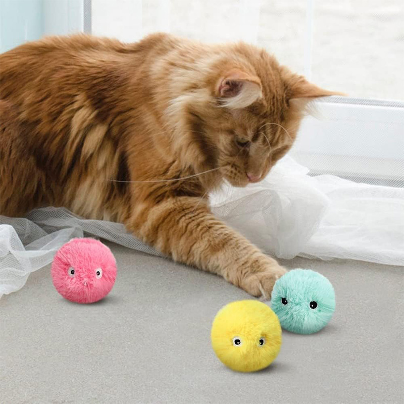DONGKER 1Pcs Cat Toy Balls,Plush Interactive Chirping Balls with 3 Lifelike Animal Chirping Sounds for Cat Puppy Kitty Kitten