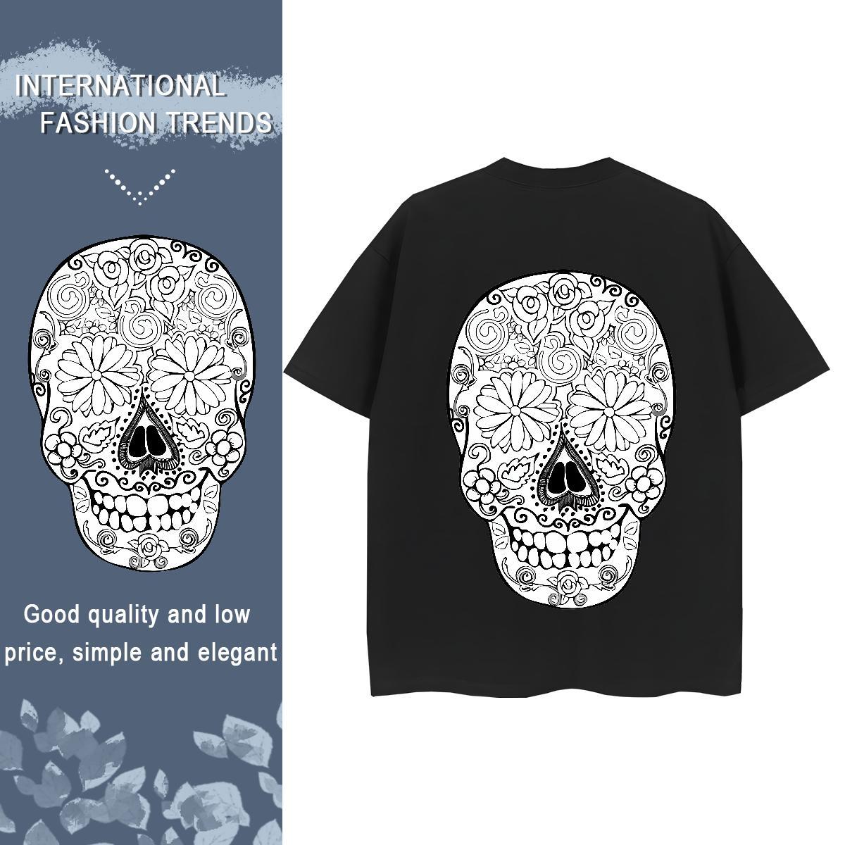 Fashion Casual T Shirt For Woman 230g 100% Cotton Breathable Soft Street skull Women Tees Comfortable Black White Clothes