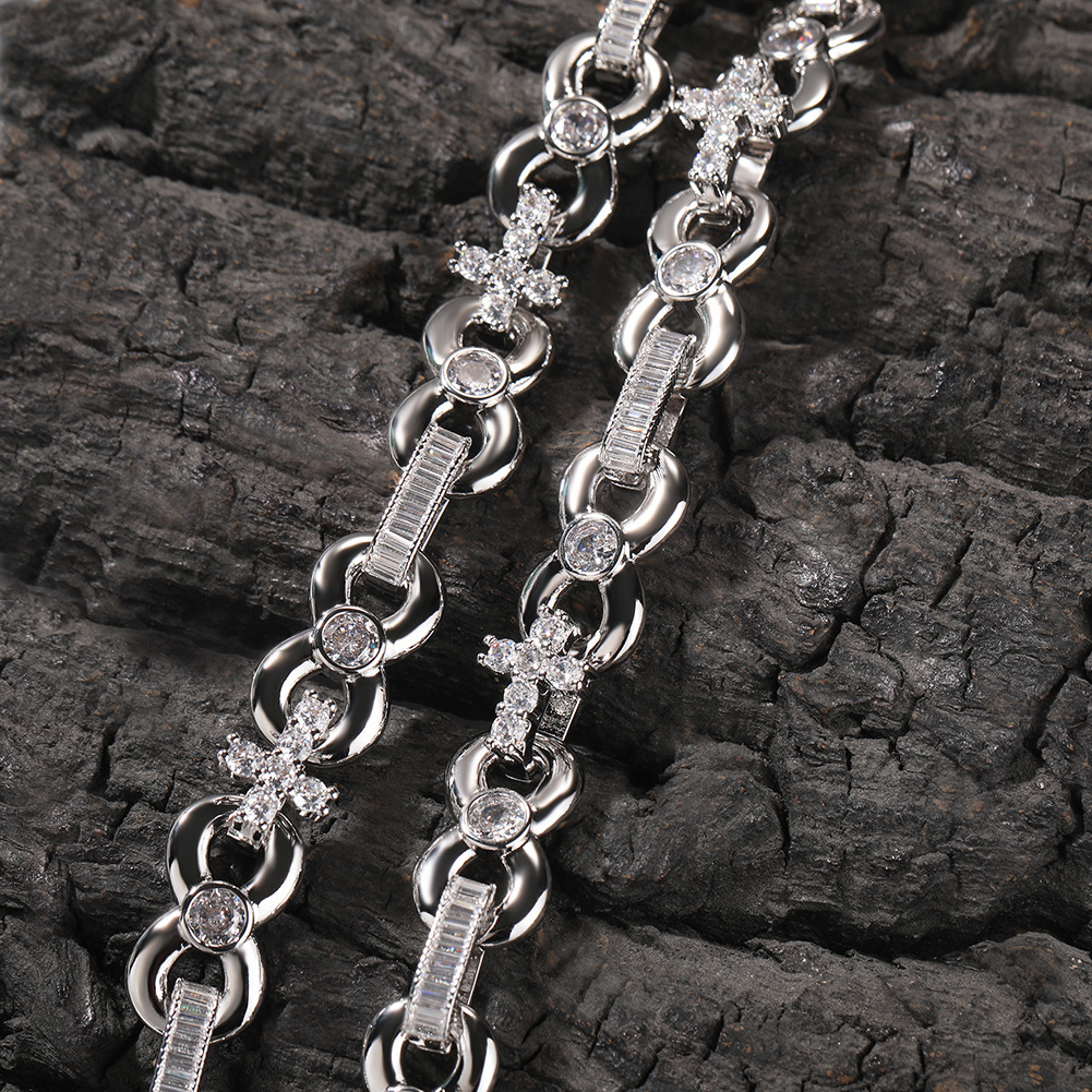 12mm Top Quality Mens Cross Infinite Sign Charms Necklace Choker Iced Out CZ Cubic Zirconia Hip Hop Accessories Spring Buckle Cool Punk Rock Jewelry B