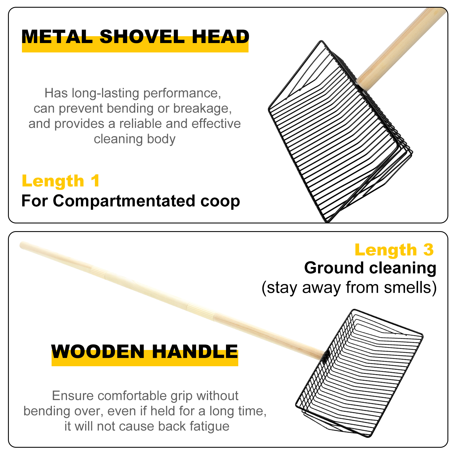 Adjustable Chicken Poop Scooper Metal Cat Litter Scoop with Detachable Wood Handle Litter Sifter Dog Pooper Scooper for Cleaning
