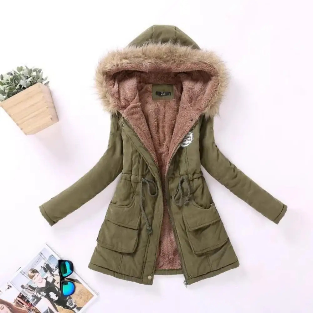 Women Autumn Winter Warm Fur Hooded Parkas Thick Cotton Slim Padded Coat Casual Vintage Streetwear Oversized Overcoat Jackets 241011