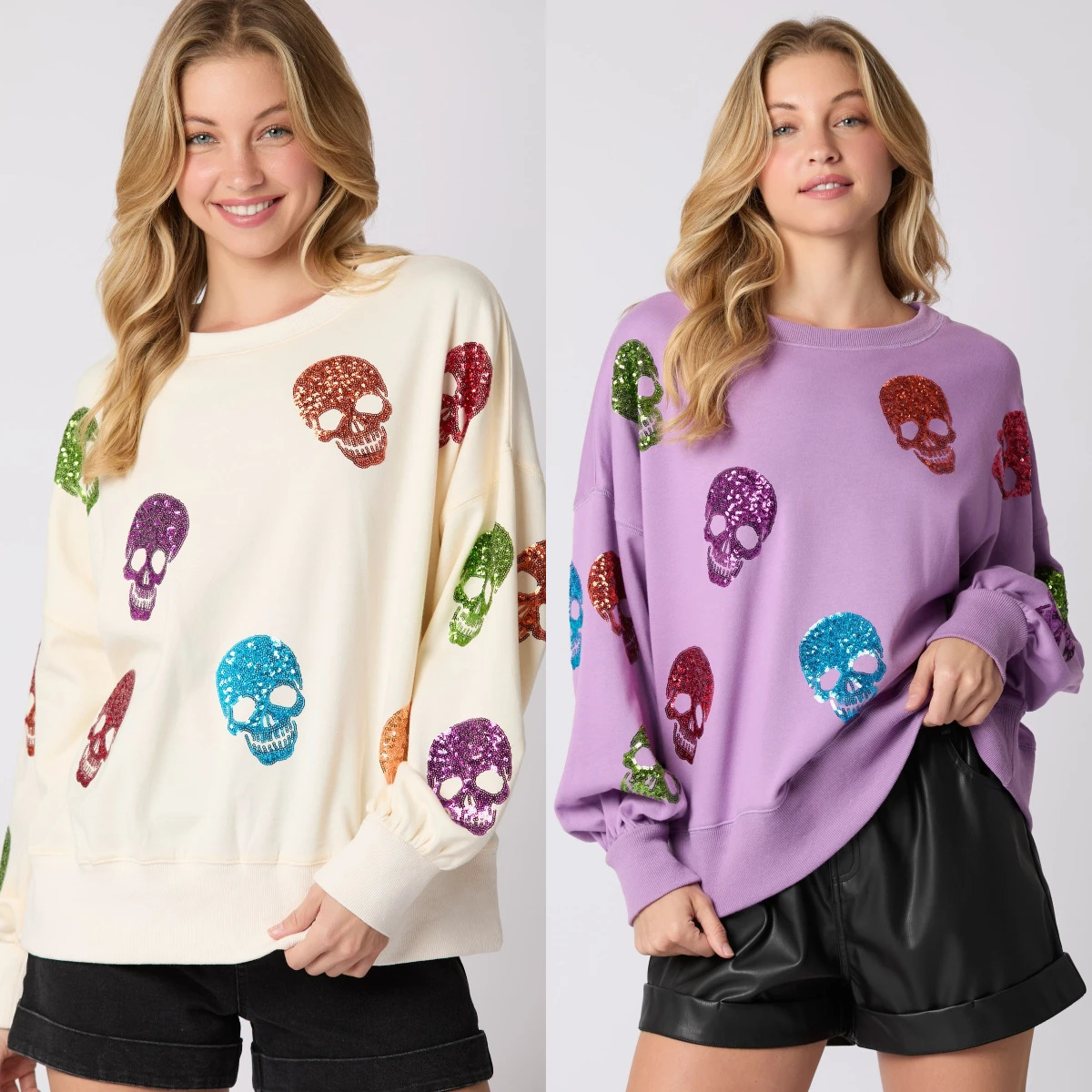 Halloween Christmas Skull Glitter Hoodie Loose Casual Pullovers Top For Women 2025 241011