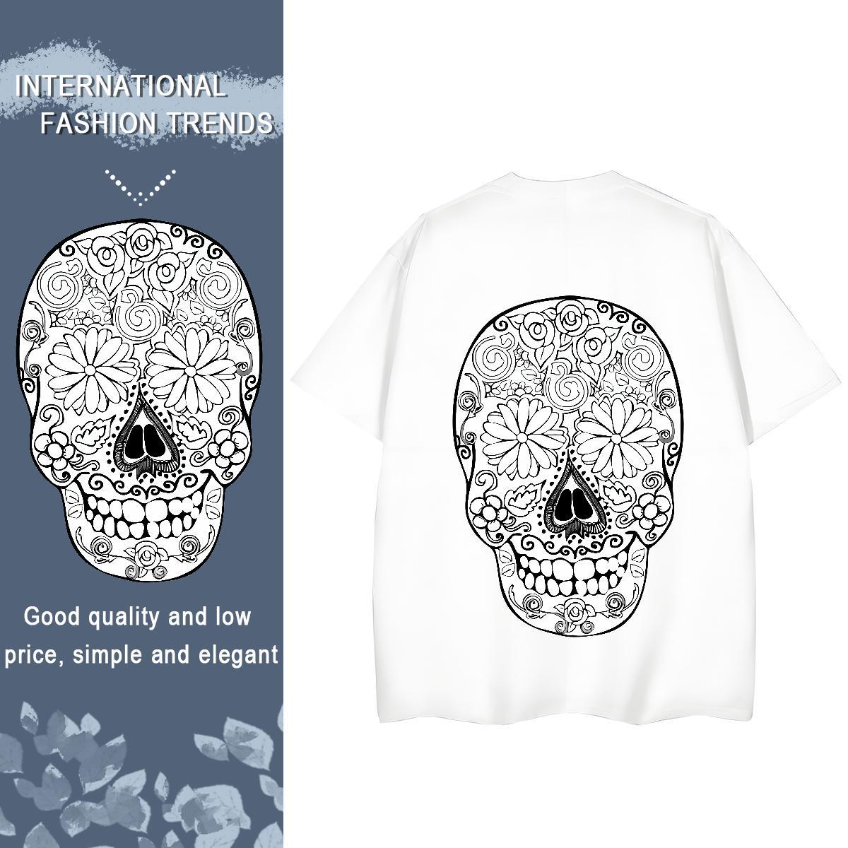 Fashion Casual T Shirt For Woman 230g 100% Cotton Breathable Soft Street skull Women Tees Comfortable Black White Clothes