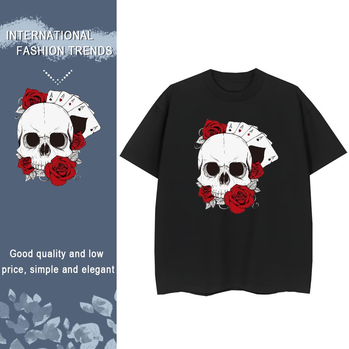 2024 DIY T-Shirts 230g Cotton Breathable Crew Neck High Street Hip Hop skull Woman Tshirt Popular Skull Tops Shirt