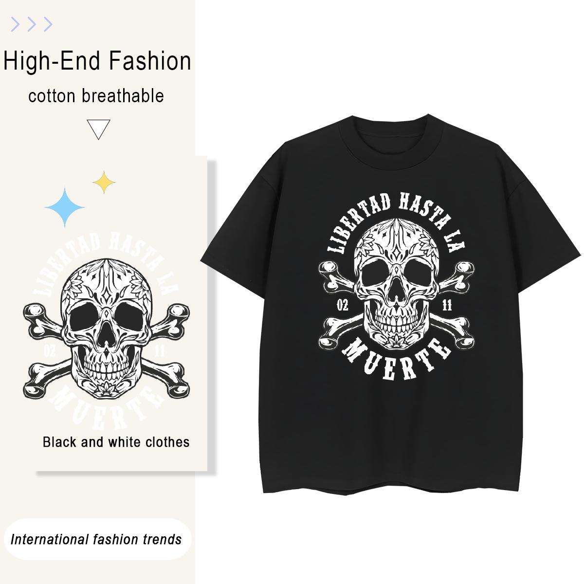 2024 T Shirt For Woman 230g 100% Cotton O-Neck Short Sleeve Daily Outfit skull Couples T Shirts Nice Custom Printing Clothings