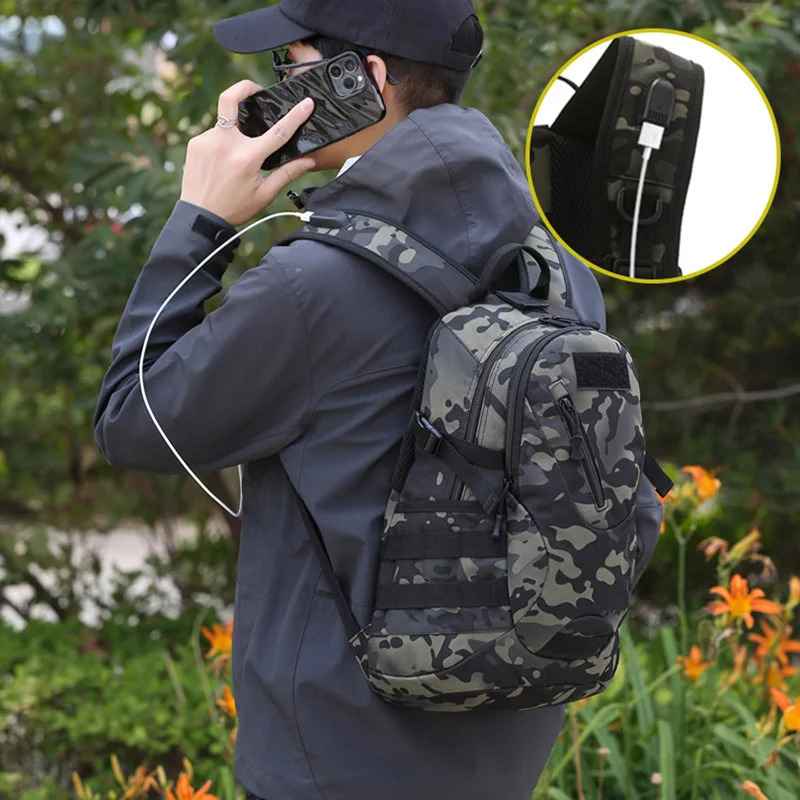 20L Tactical Backpack Camping Bag Hiking Rucksack Camouflage Men Travel Mountaineering Outdoor Sports Shoulder USB School Bag 241008
