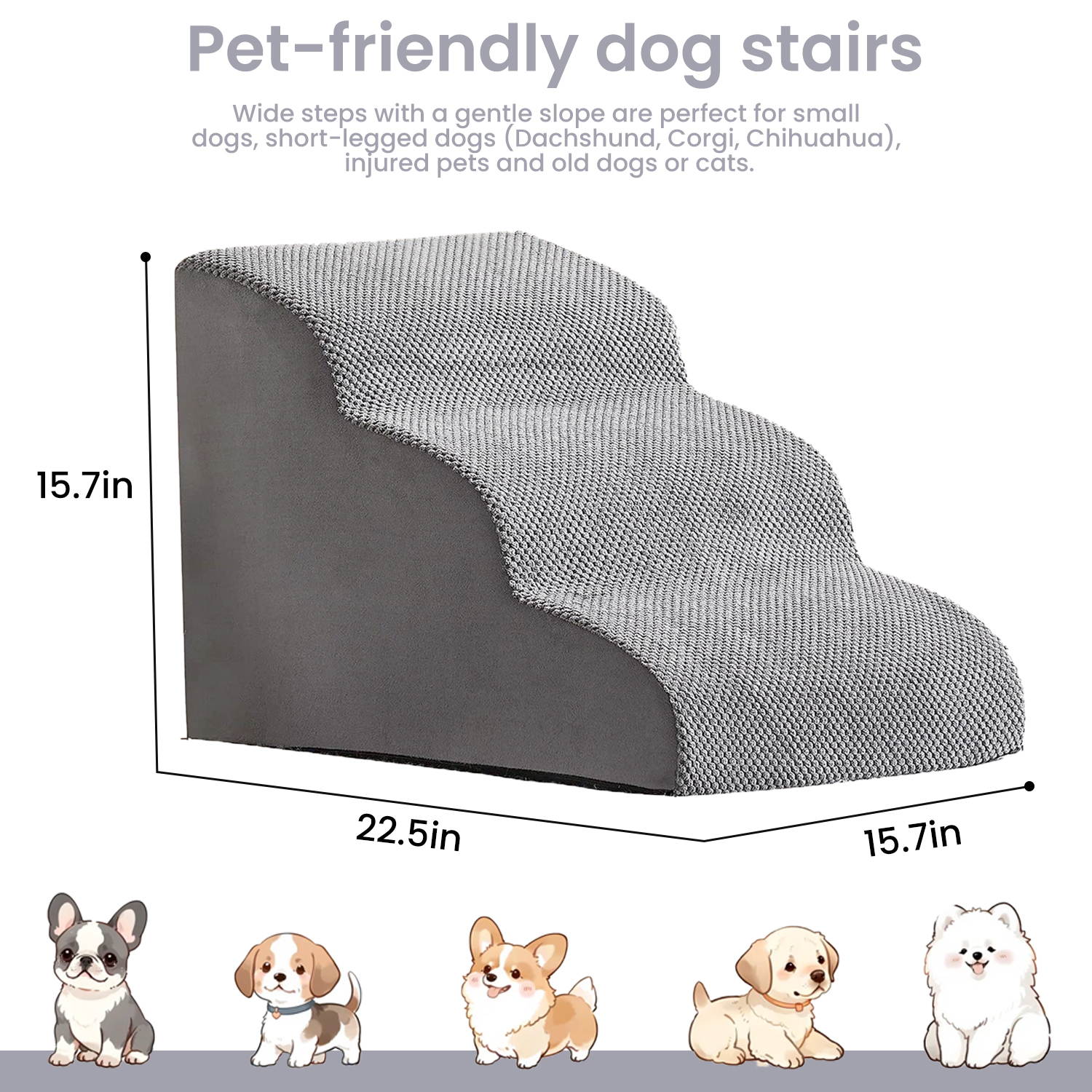 Pet Stairs 3 Step Dog Bed Small Cat Dog Pet Puppy Non-slip Removable Ramp Stairs Dog House Pet Supplies Removable Sponge Ladder
