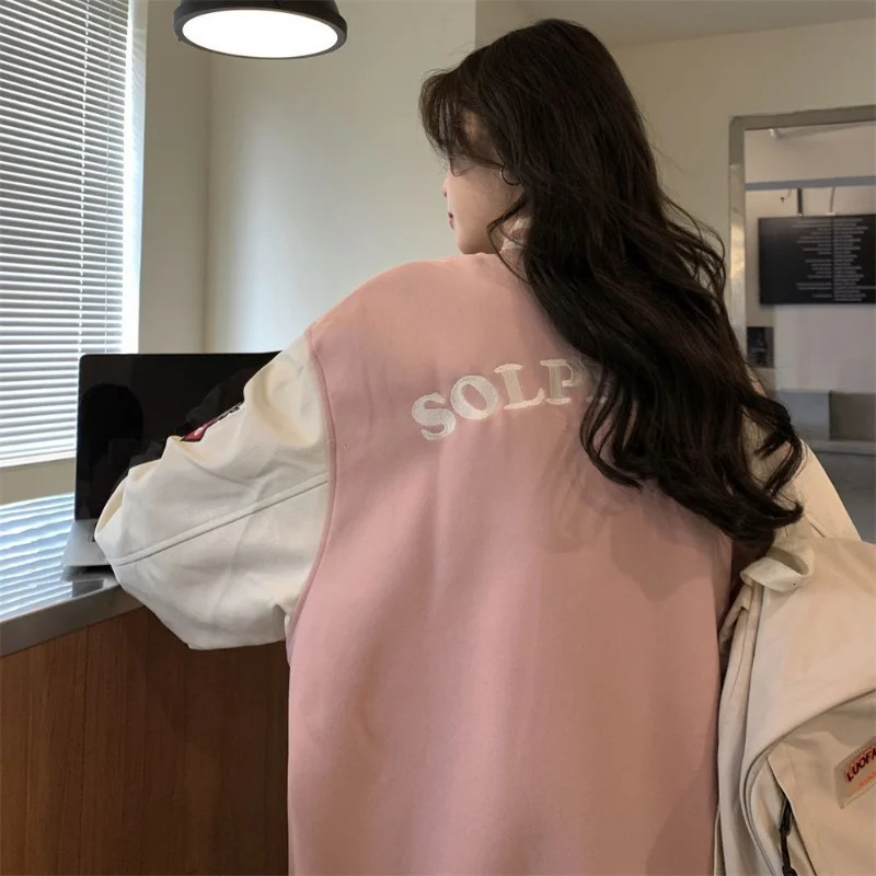 Deeptown Y2k Streetwear Bomber Jacket Women Oversized Varsity Jackets College Uniform Harajuku Fashion Korean Pink Baseball Coat 241011