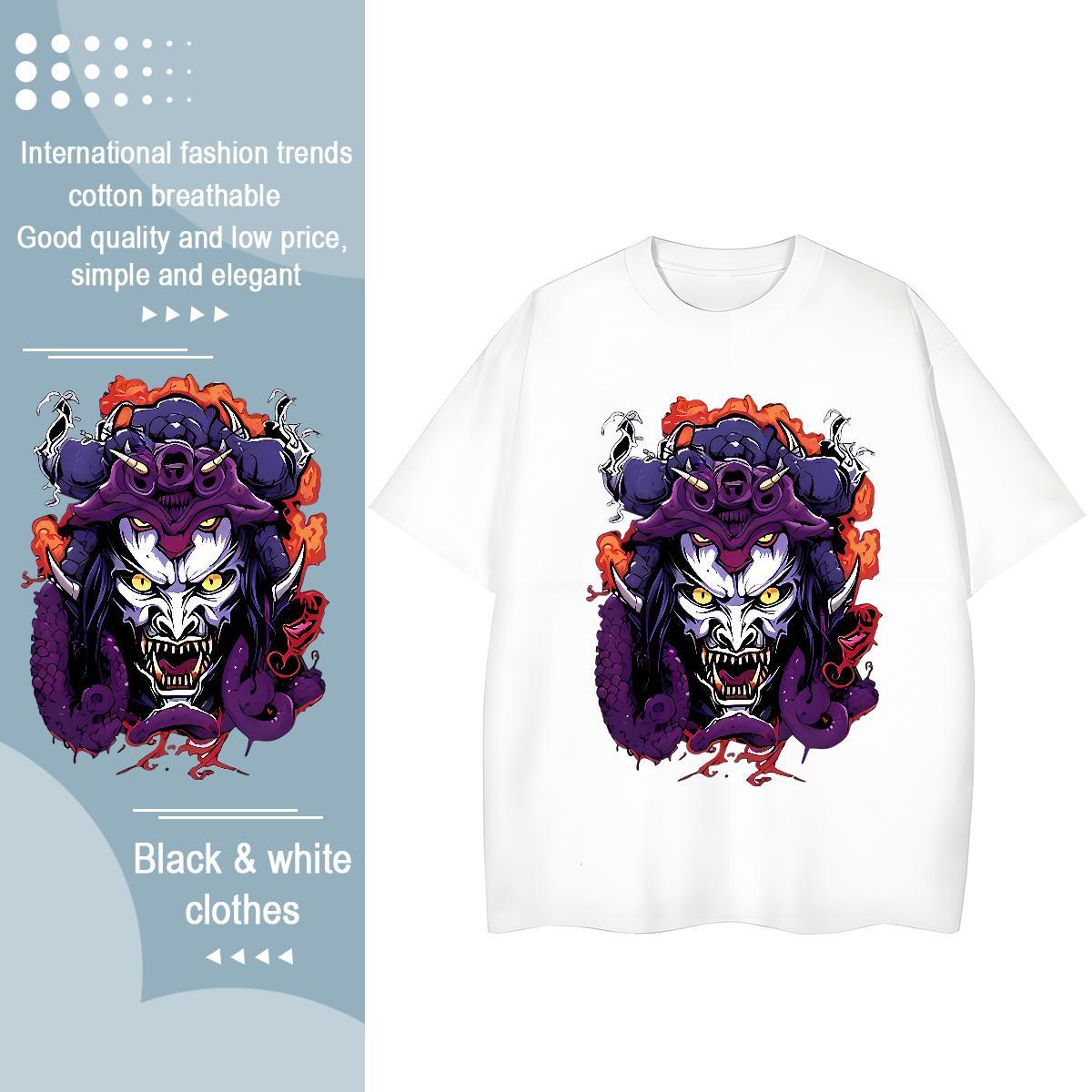 Fashion Casual Women T Shirts 230g Cotton O-Neck Short Sleeve Hip Hop Terror, Purple Dragon,Flame Women Tshirts Female Cartoon Print Tee Shirt