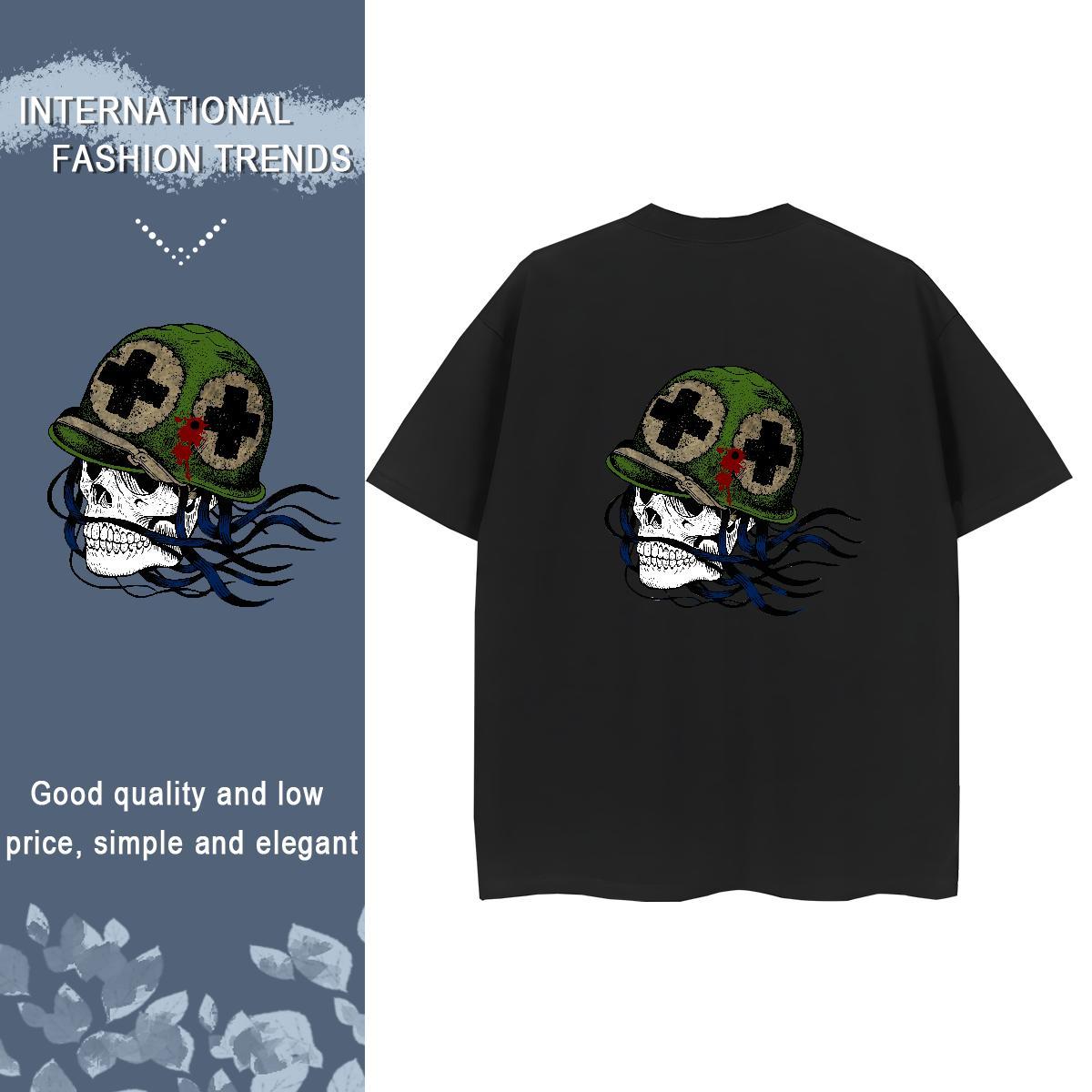 Designer T-Shirts 230g Pure Cotton Crew Neck Breathable Casual Beach skull Unisex Tshirts Brand Custom Printing Wear